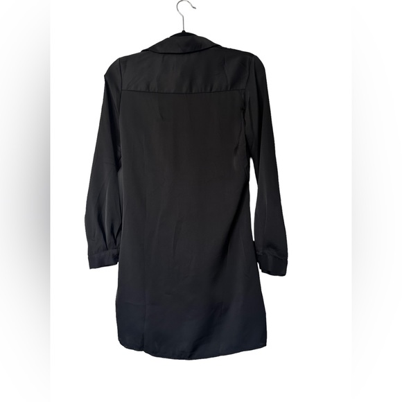 Heiress Beverly Hills Cocktail Black Satin Dress Shirt Mini Dress Long Sleeve S - Picture 5 of 11